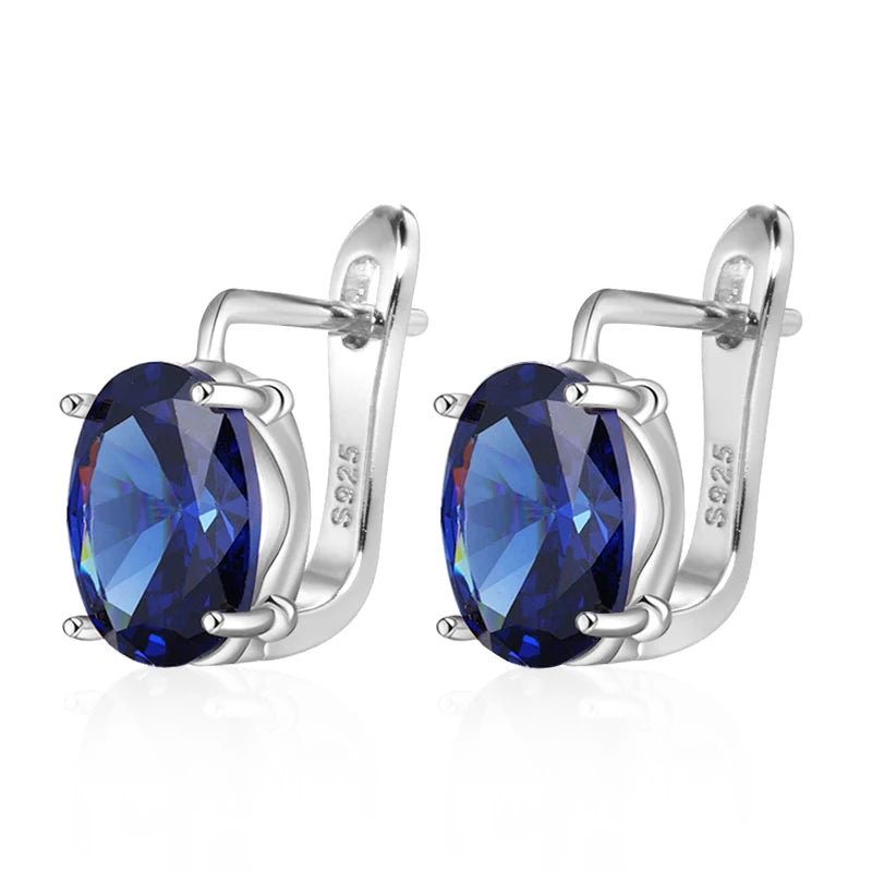 ✨ Oval Blue Zircon Earrings – Bohemian Elegance in Silver ✨