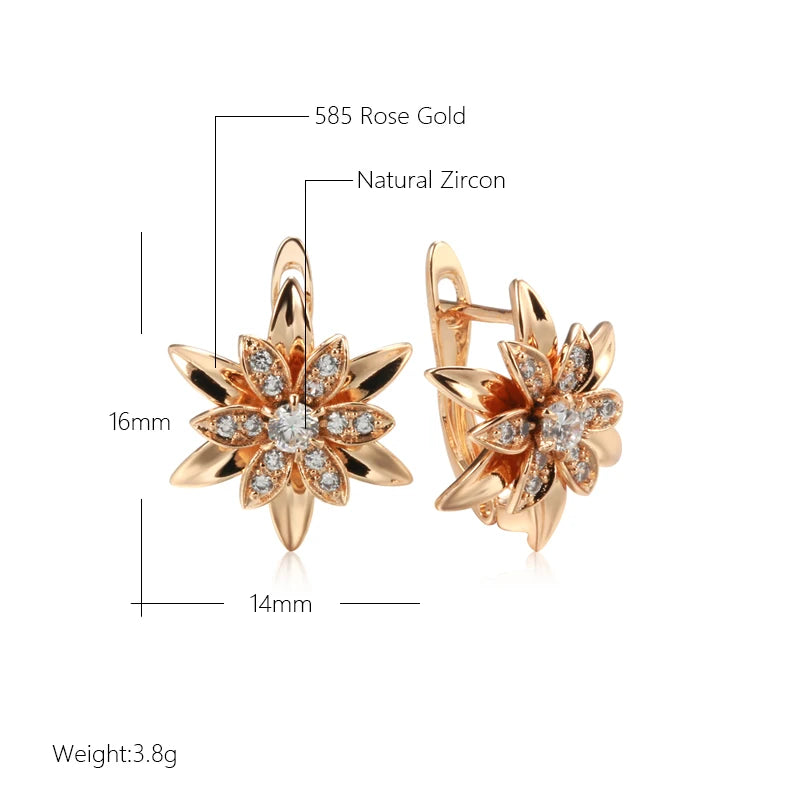 ✨ Rose Gold Flower Earrings – Bold Elegance with Natural Zircon ✨