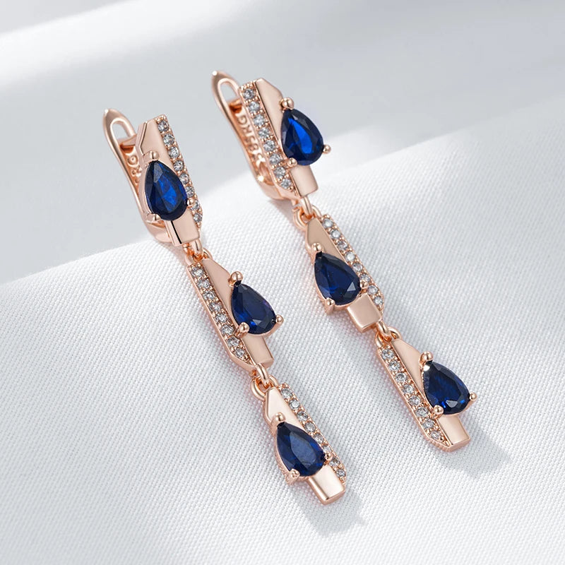 ✨ Blue Zircon Geometry Earrings – Modern Elegance in Rose Gold ✨