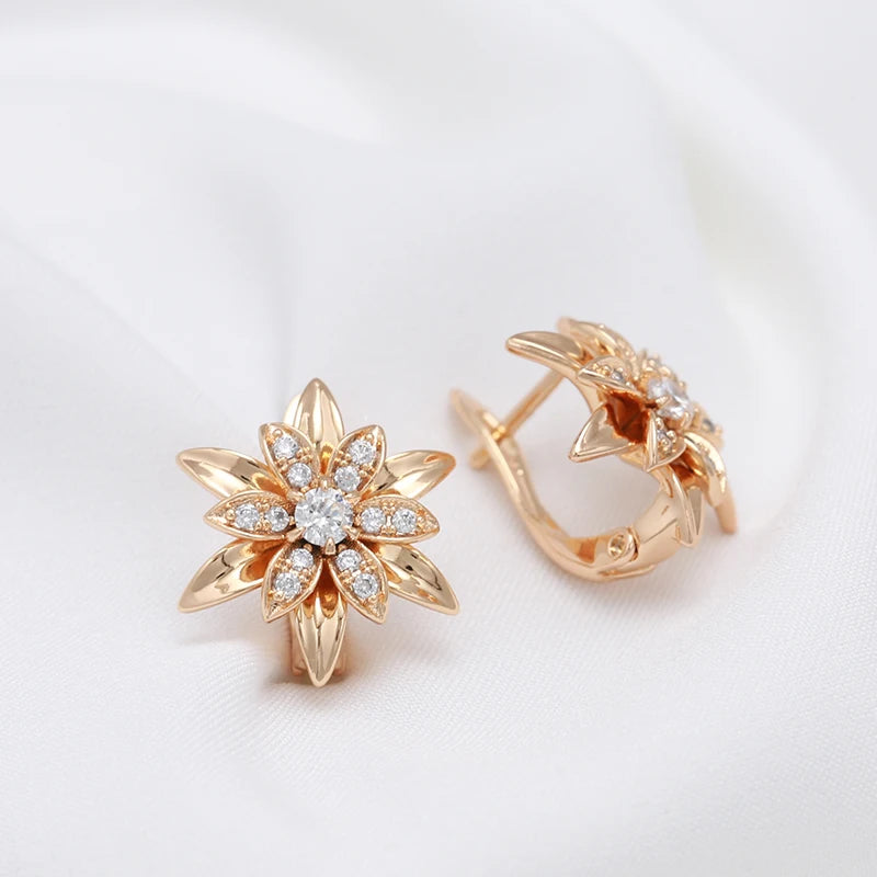 ✨ Rose Gold Flower Earrings – Bold Elegance with Natural Zircon ✨