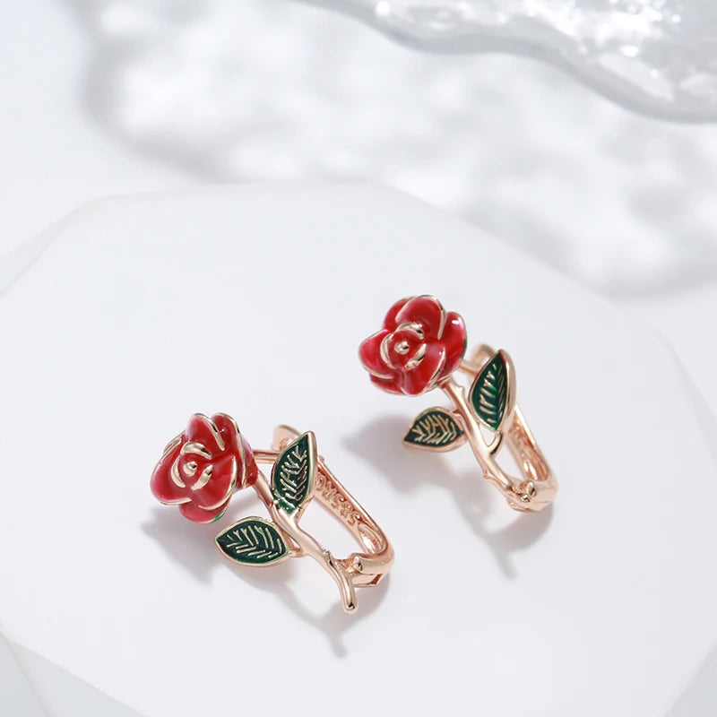 ✨ Creative Rose Earrings – Vintage Charm in Red Enamel ✨