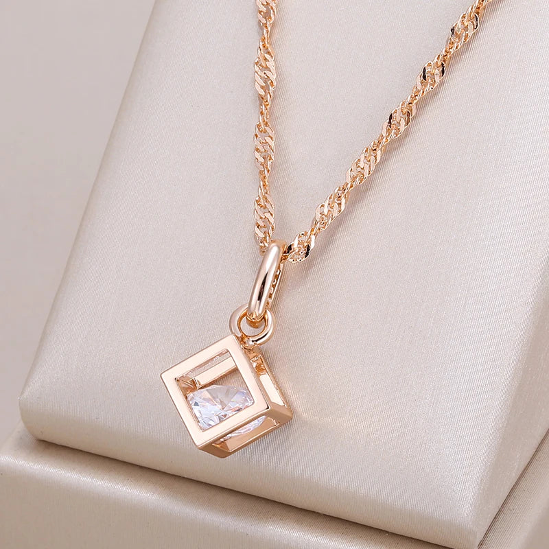 ✨ Hollow Square Pendant Necklace – Minimalist Elegance with Natural Zircon ✨