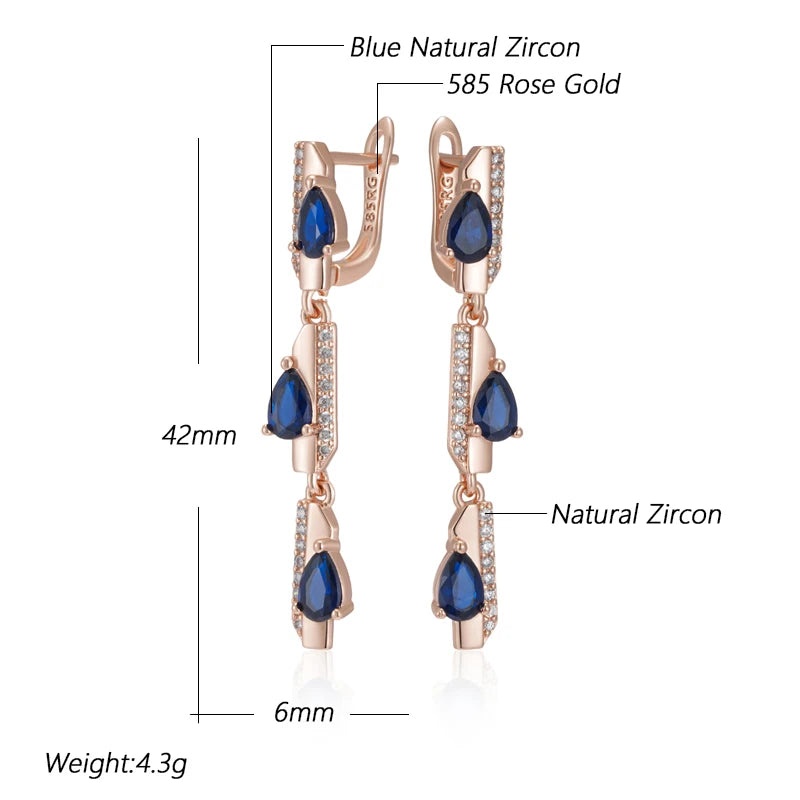 ✨ Blue Zircon Geometry Earrings – Modern Elegance in Rose Gold ✨