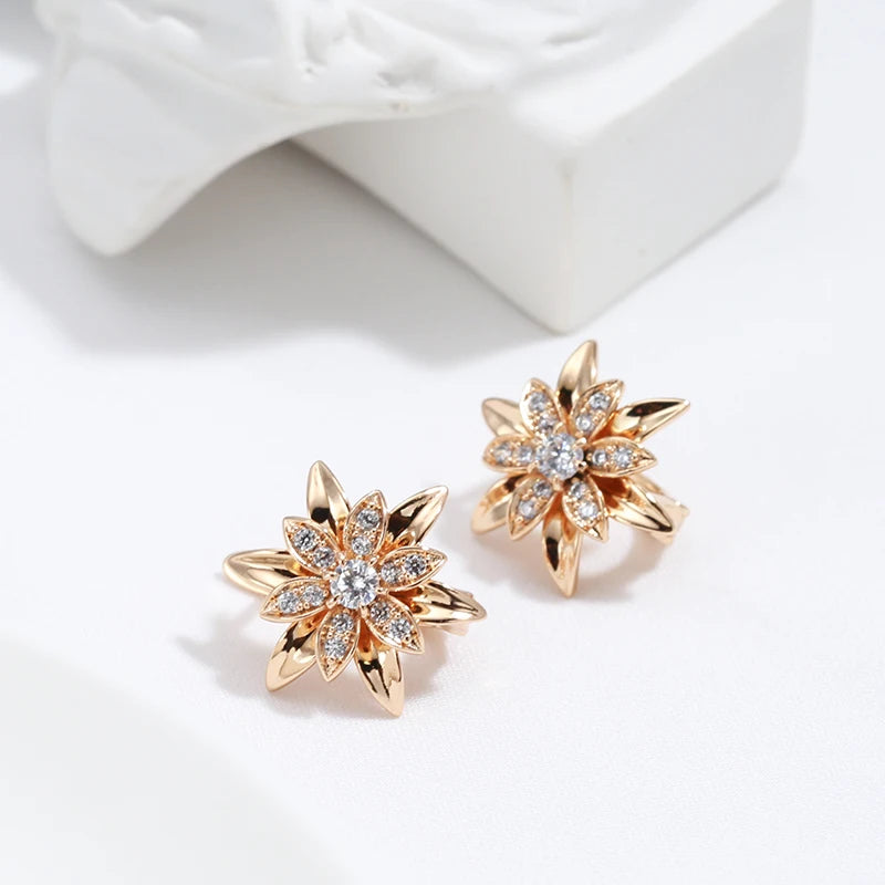 ✨ Rose Gold Flower Earrings – Bold Elegance with Natural Zircon ✨