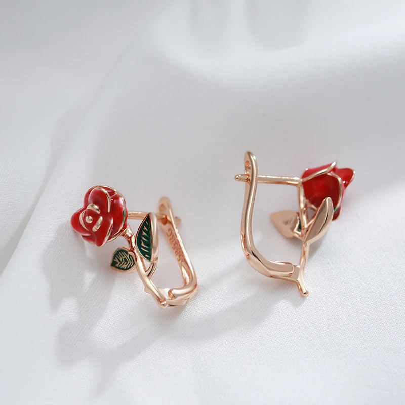 ✨ Creative Rose Earrings – Vintage Charm in Red Enamel ✨