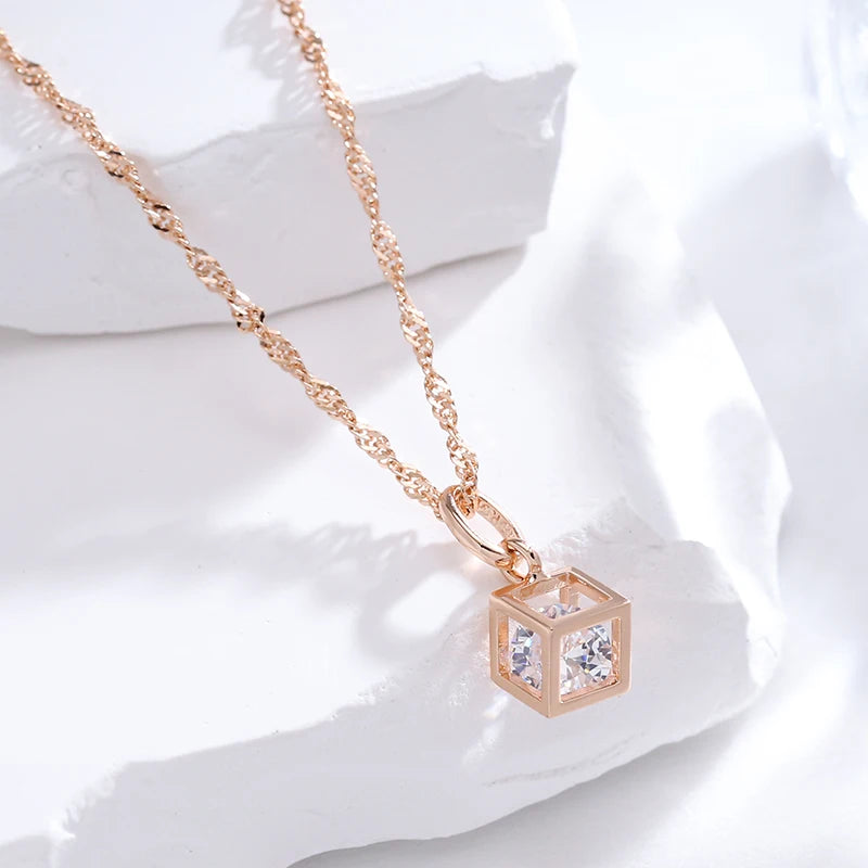 ✨ Hollow Square Pendant Necklace – Minimalist Elegance with Natural Zircon ✨