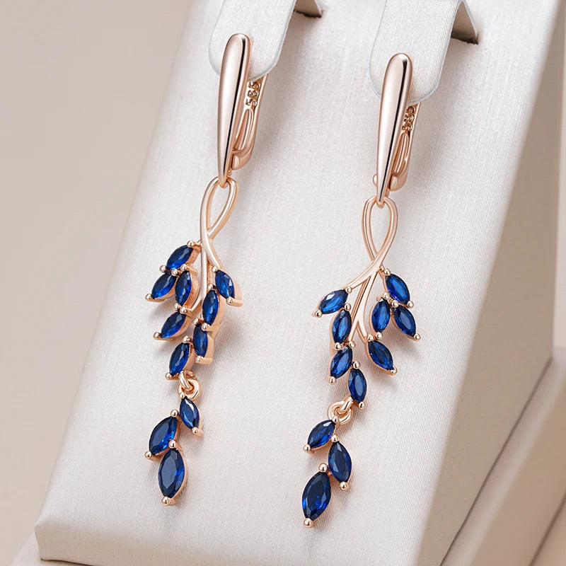 ✨ Blue Zircon Leaf Earrings – Elegance in Every Detail ✨