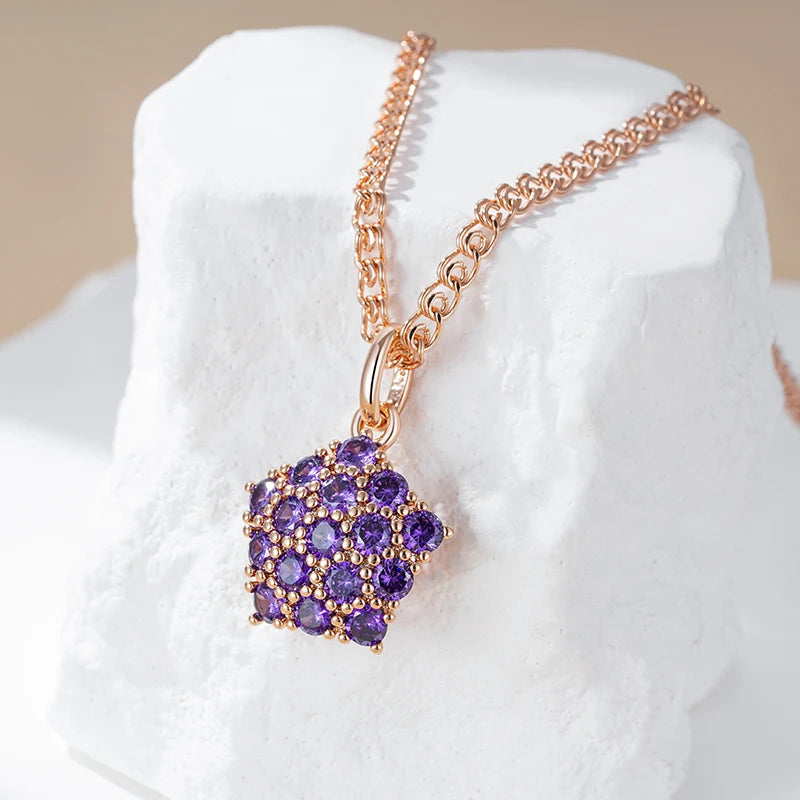 ✨ Shiny Purple Crystal Necklace – Timeless Elegance with Natural Zircon ✨