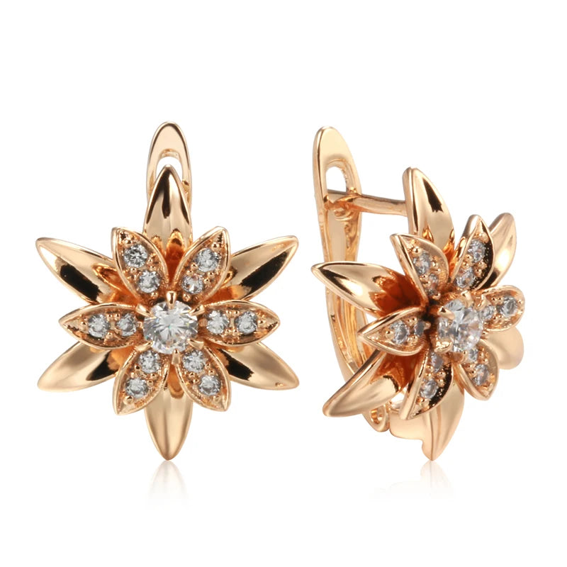 ✨ Rose Gold Flower Earrings – Bold Elegance with Natural Zircon ✨