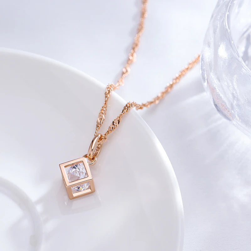 ✨ Hollow Square Pendant Necklace – Minimalist Elegance with Natural Zircon ✨