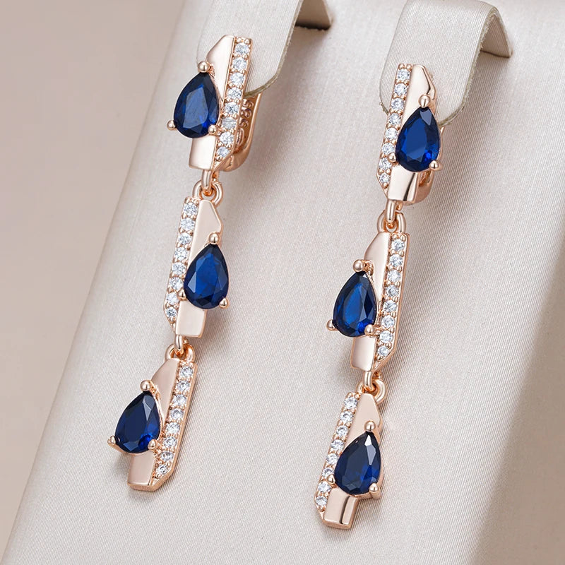 ✨ Blue Zircon Geometry Earrings – Modern Elegance in Rose Gold ✨