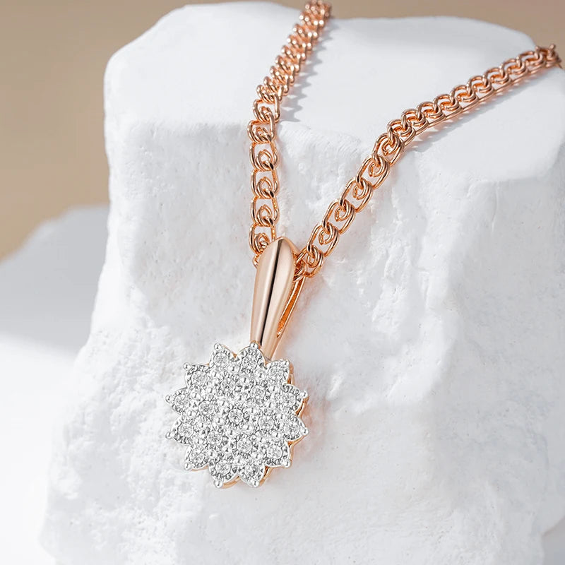 ✨ Full Shiny Natural Zircon Pendant Necklace – Unique Brilliance in Rose Gold & Silver ✨