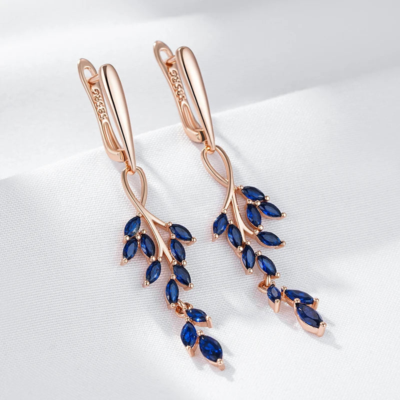 ✨ Blue Zircon Leaf Earrings – Elegance in Every Detail ✨