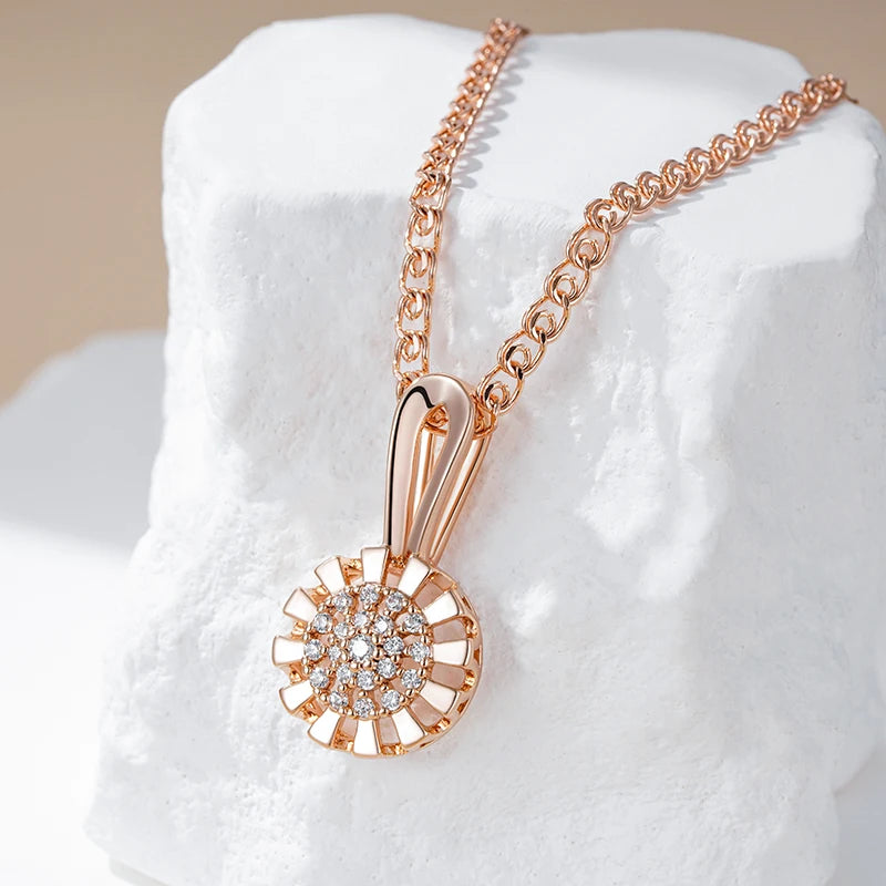 ✨ 585 Rose Gold Crystal Flower Necklace – Full Sparkle with Natural Zircon