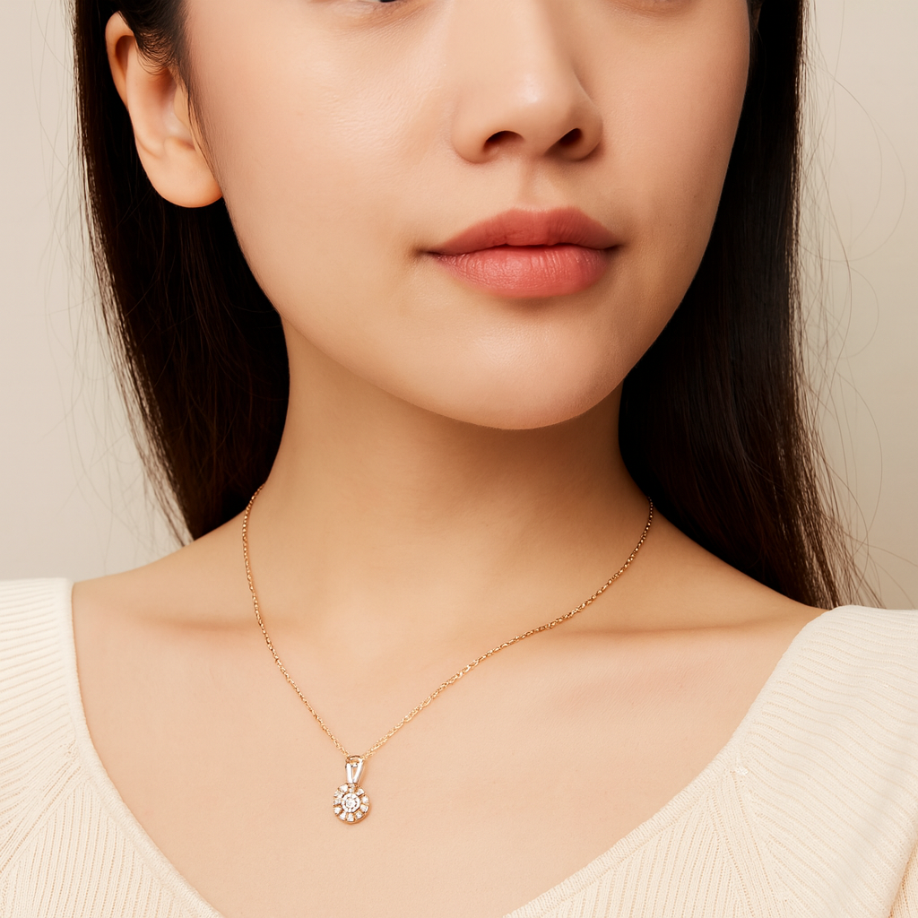 ✨ 585 Rose Gold Crystal Flower Necklace – Full Sparkle with Natural Zircon