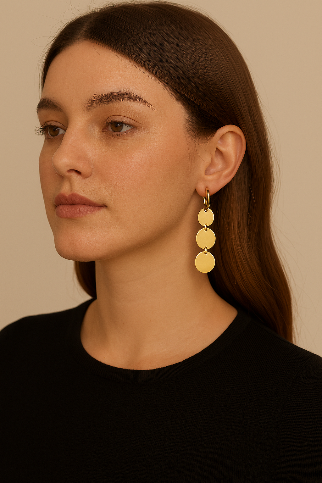 ✨ Smooth Round Pendant Earrings – Minimalist Geometry with Golden Elegance ✨
