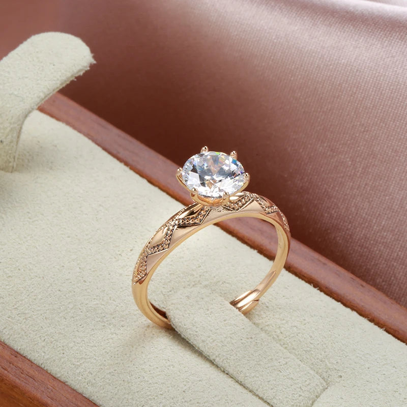 ✨ White Zircon Rose Gold Ring – Vintage Elegance ✨