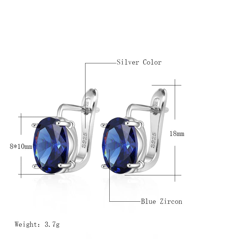 ✨ Oval Blue Zircon Earrings – Bohemian Elegance in Silver ✨
