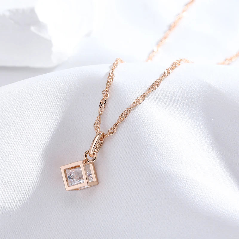 ✨ Hollow Square Pendant Necklace – Minimalist Elegance with Natural Zircon ✨