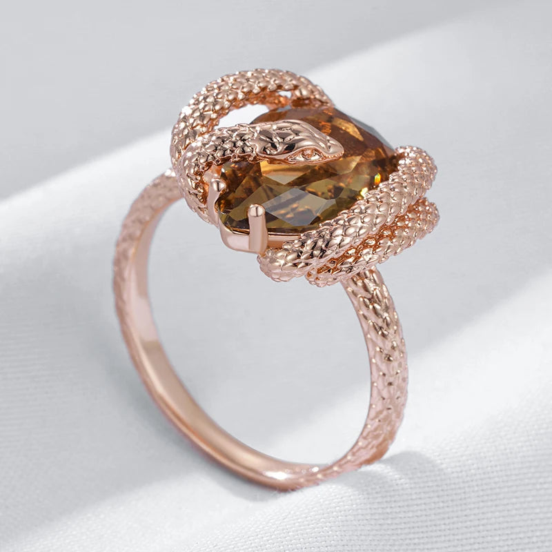 ✨ Snake Ring – Bold Luxury with Brown Zircon ✨