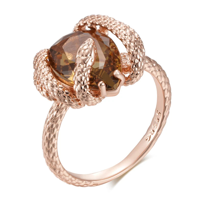 ✨ Snake Ring – Bold Luxury with Brown Zircon ✨