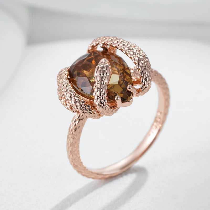 ✨ Snake Ring – Bold Luxury with Brown Zircon ✨