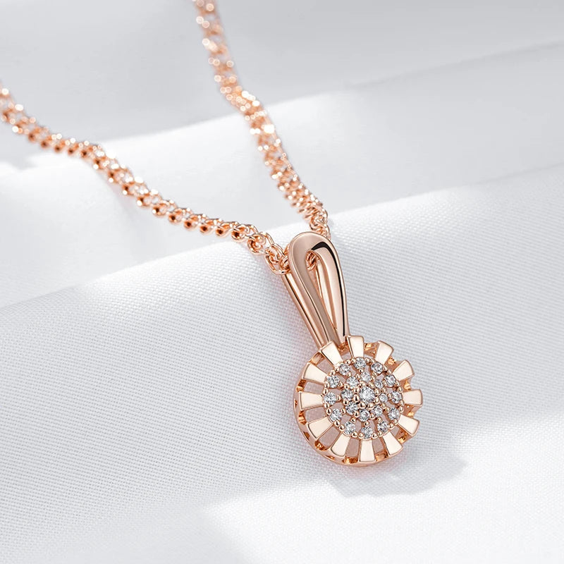 ✨ 585 Rose Gold Crystal Flower Necklace – Full Sparkle with Natural Zircon