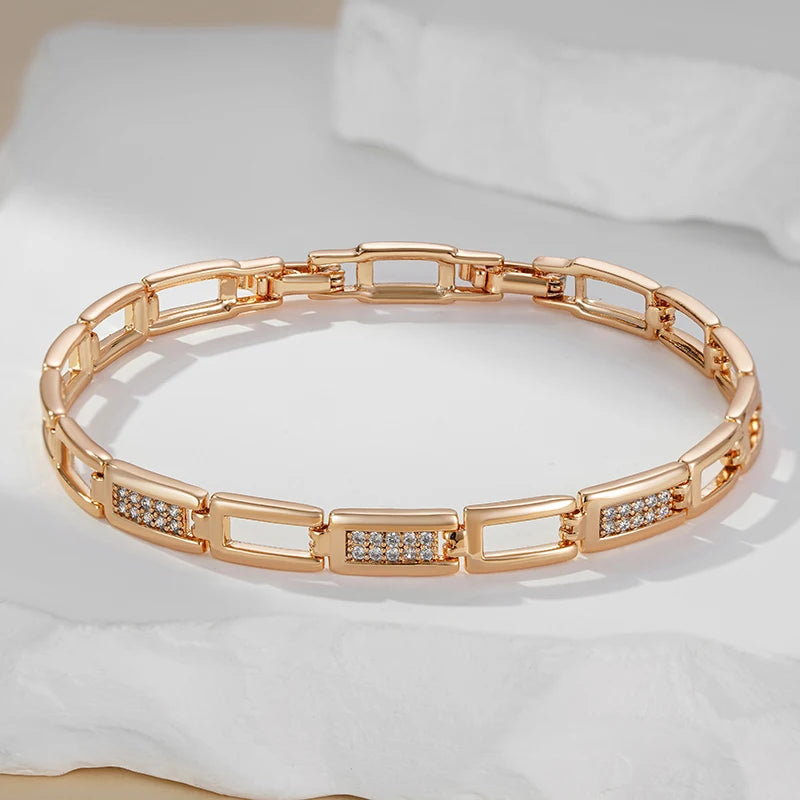 ✨ Square Link Bracelet – Modern Luxury with Natural Zircon ✨