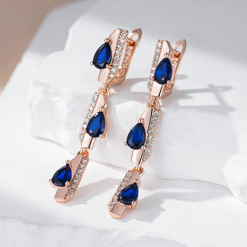 ✨ Blue Zircon Geometry Earrings – Modern Elegance in Rose Gold ✨