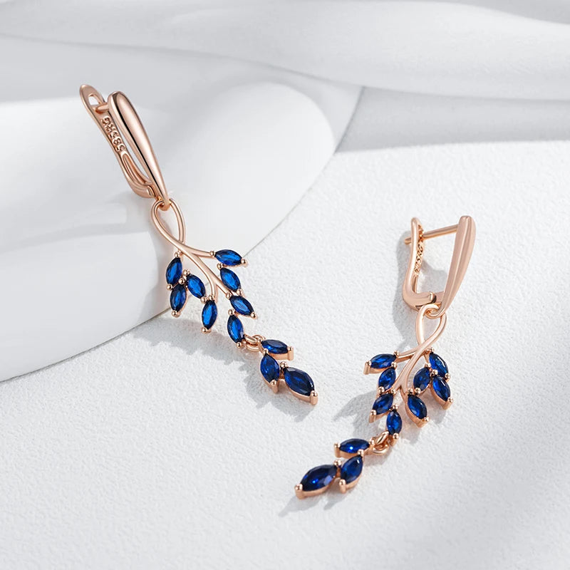✨ Blue Zircon Leaf Earrings – Elegance in Every Detail ✨