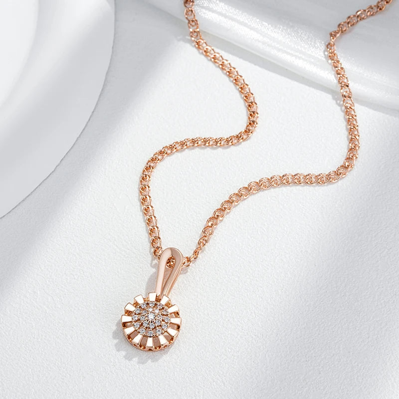 ✨ 585 Rose Gold Crystal Flower Necklace – Full Sparkle with Natural Zircon