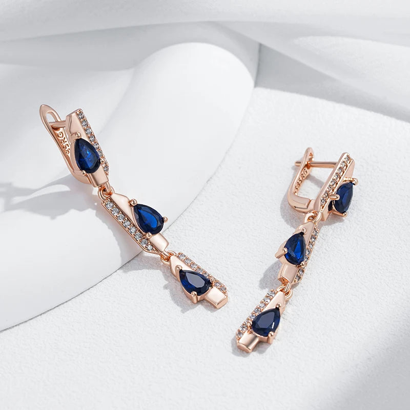 ✨ Blue Zircon Geometry Earrings – Modern Elegance in Rose Gold ✨