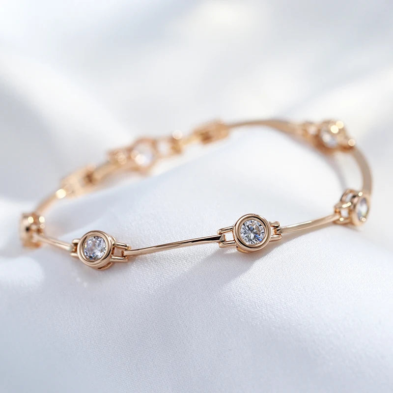 ✨ Simple Rose Gold Bracelet – Timeless Elegance with Natural Zircon ✨