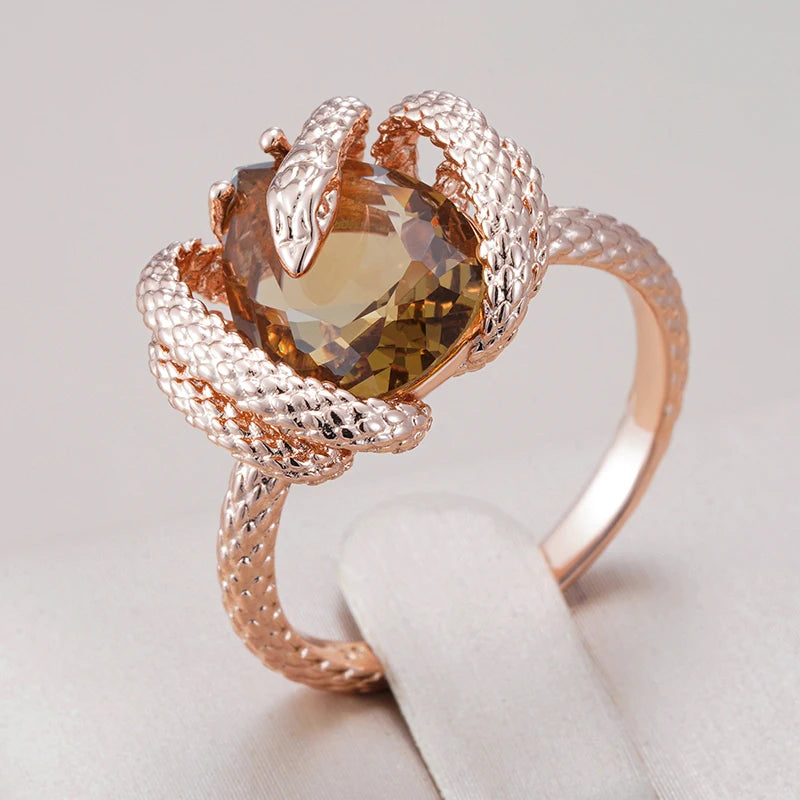 ✨ Snake Ring – Bold Luxury with Brown Zircon ✨