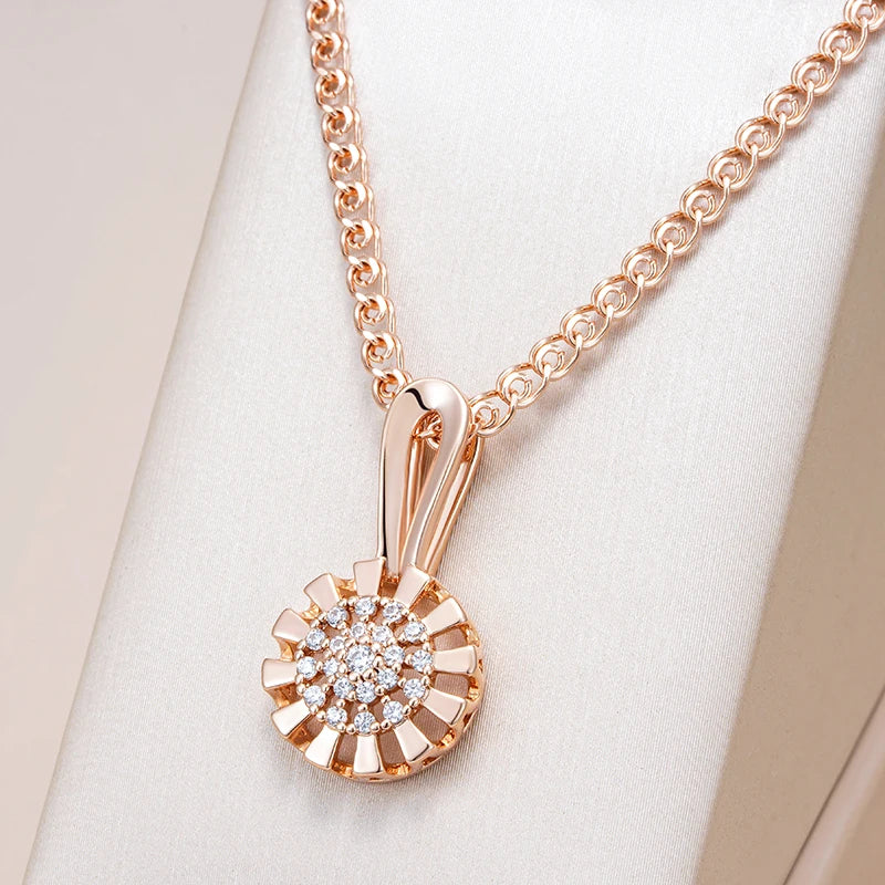 ✨ 585 Rose Gold Crystal Flower Necklace – Full Sparkle with Natural Zircon