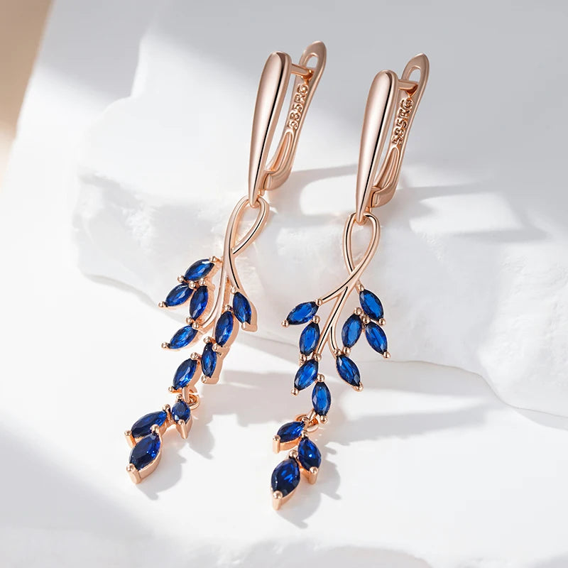 ✨ Blue Zircon Leaf Earrings – Elegance in Every Detail ✨