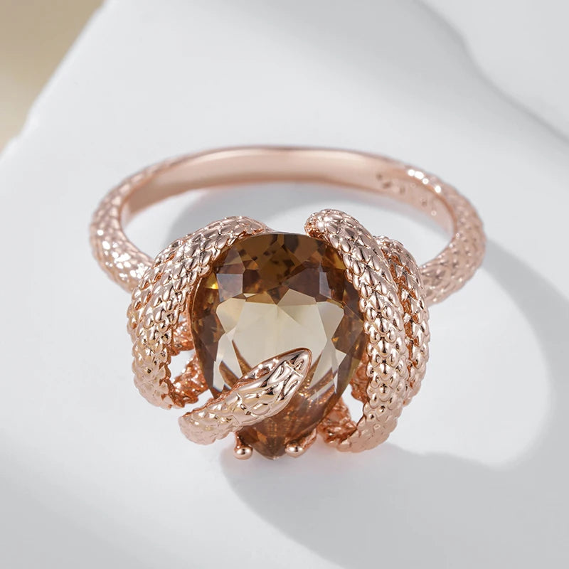 ✨ Snake Ring – Bold Luxury with Brown Zircon ✨