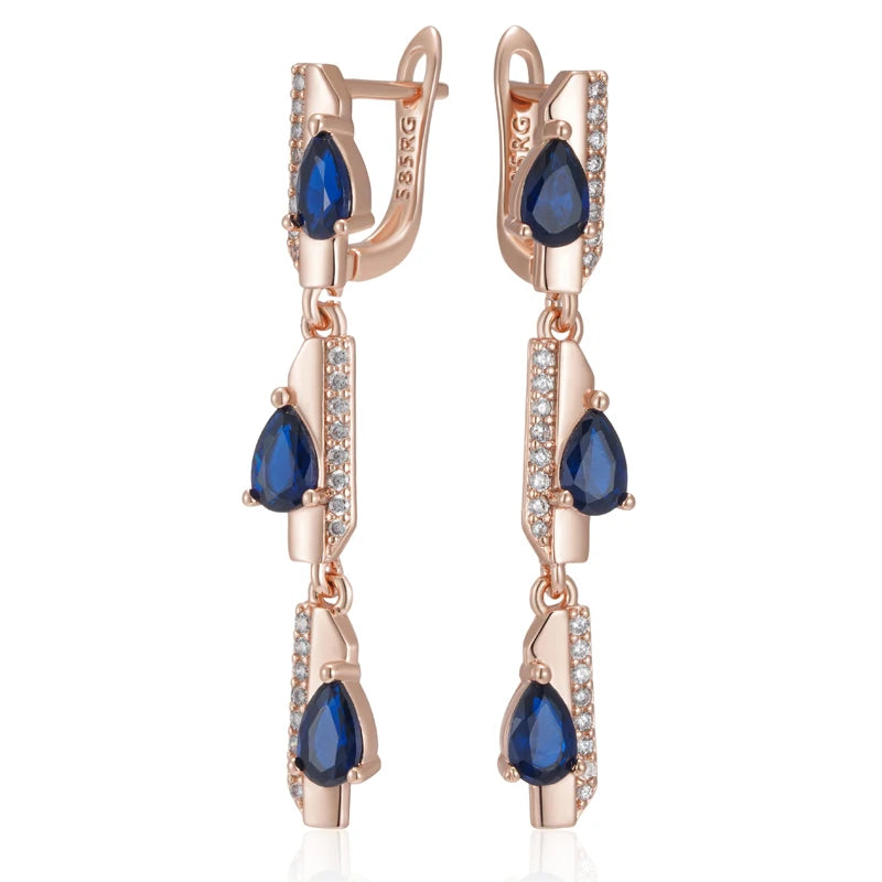 ✨ Blue Zircon Geometry Earrings – Modern Elegance in Rose Gold ✨