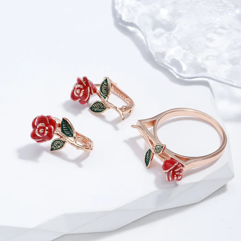 ✨ Creative Rose Earrings – Vintage Charm in Red Enamel ✨