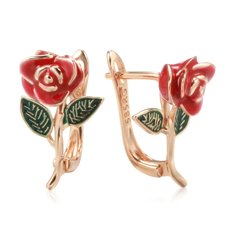 ✨ Creative Rose Earrings – Vintage Charm in Red Enamel ✨