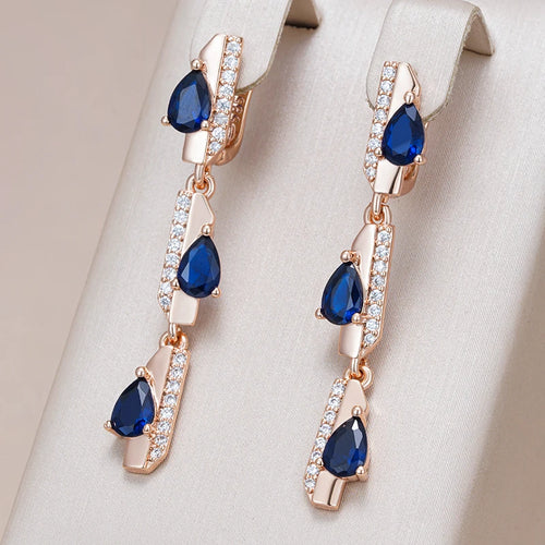 ✨ Blue Zircon Geometry Earrings – Modern Elegance in Rose Gold ✨