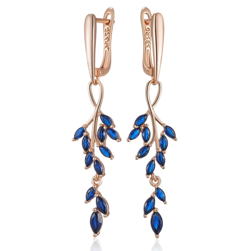 ✨ Blue Zircon Leaf Earrings – Elegance in Every Detail ✨
