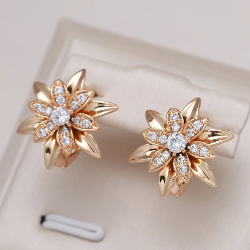✨ Rose Gold Flower Earrings – Bold Elegance with Natural Zircon ✨