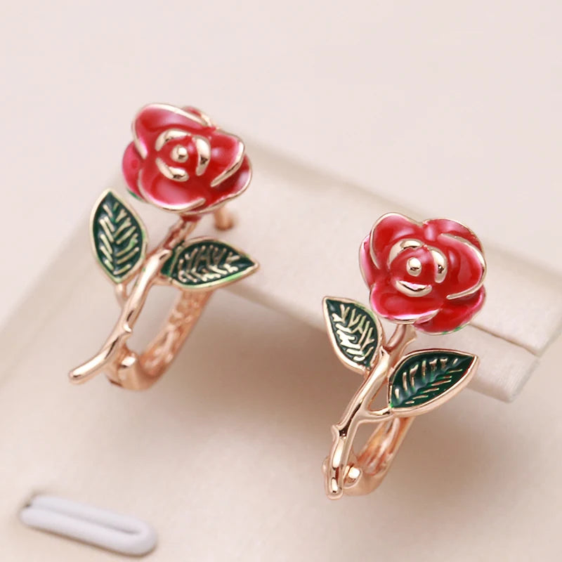 ✨ Creative Rose Earrings – Vintage Charm in Red Enamel ✨