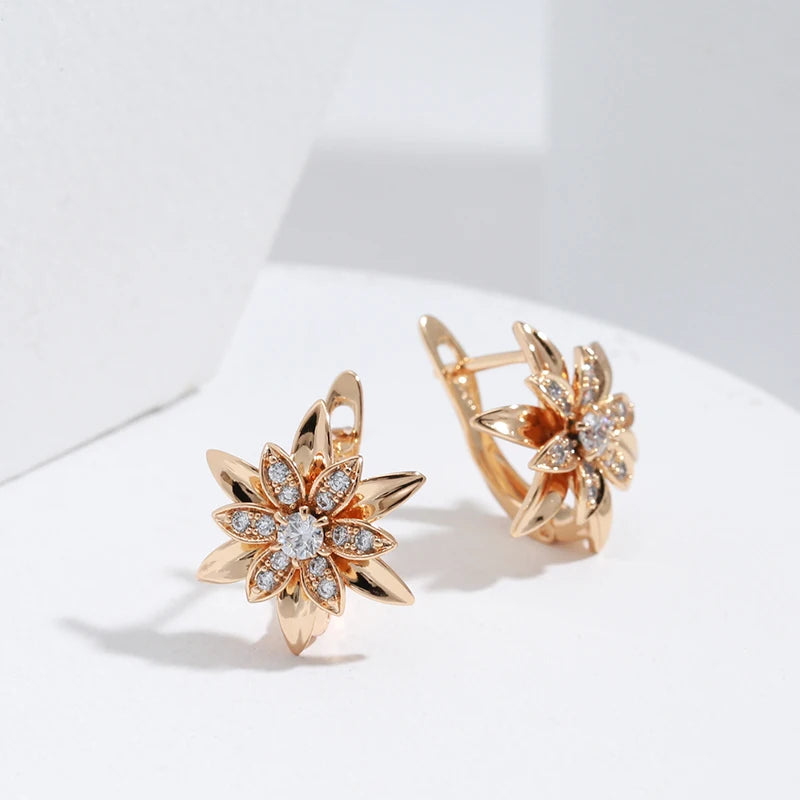 ✨ Rose Gold Flower Earrings – Bold Elegance with Natural Zircon ✨