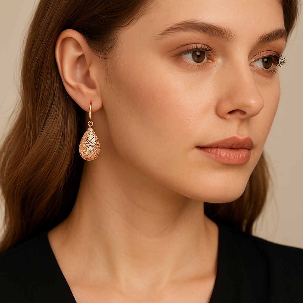 ✨ Full Hollow Texture Earrings – Elegant Embossed Design in Rose Gold ✨